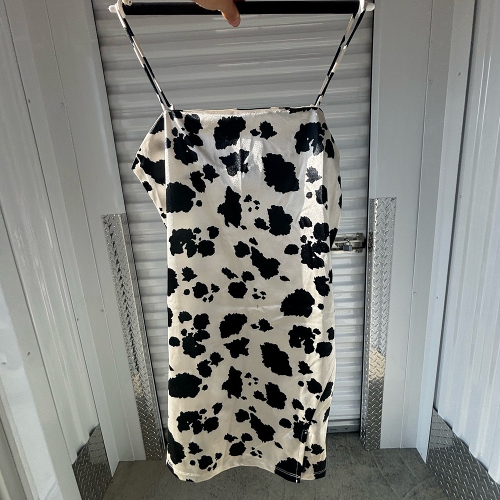 Stylish Black and White Cow Spotted Dress